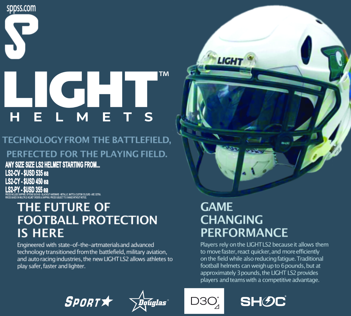 SPPSS LIGHT Helmets, Douglas Pads American Football Helmets and