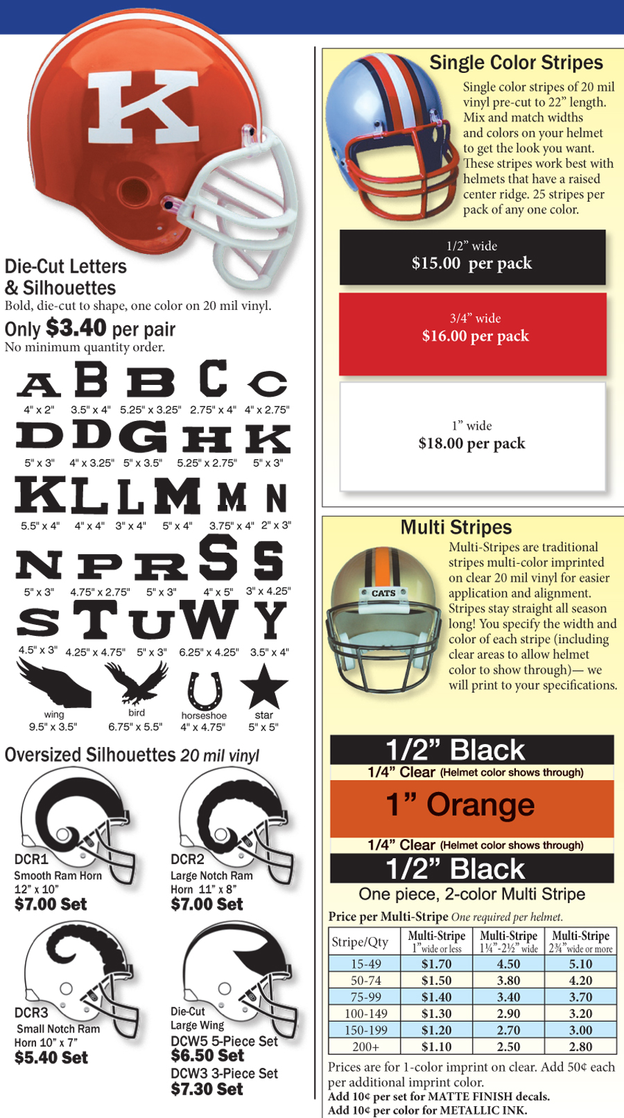 Football Helmet Die-Cut Letters & Silhouettes, Mini Helmets, Labels and Flags